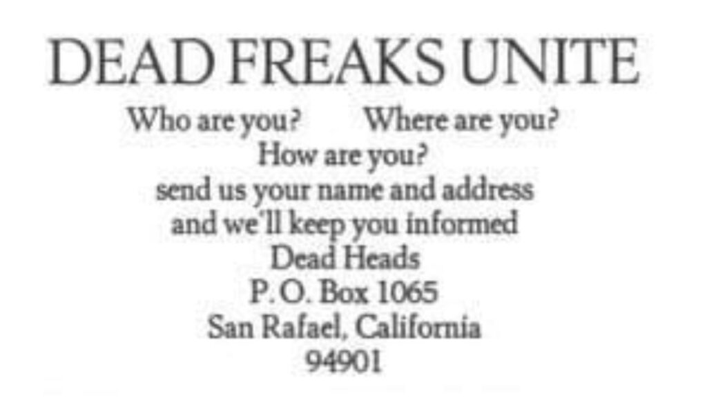 Grateful Dead mailing list insert