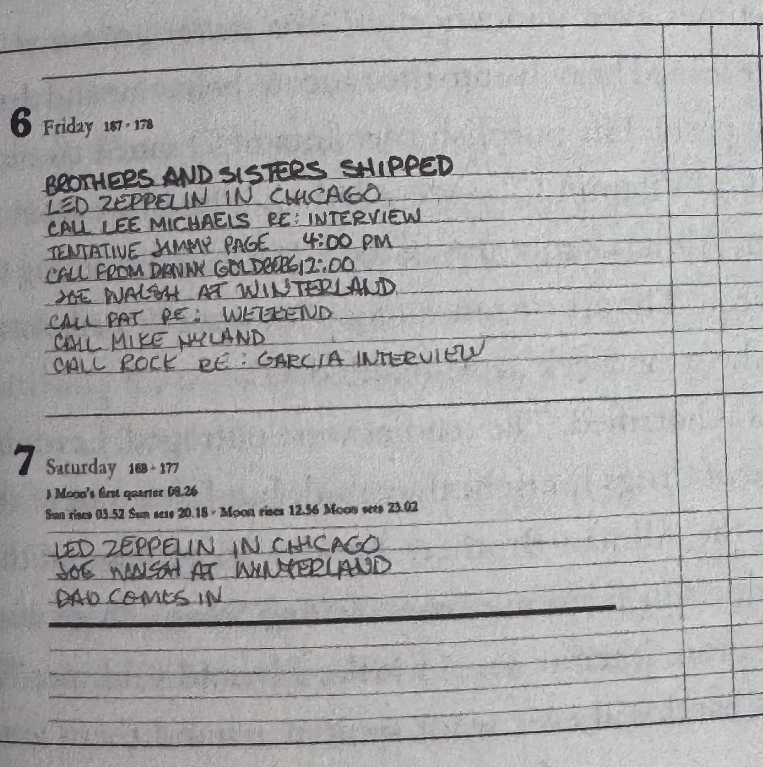 Cameron Crowe teenage schedule book image