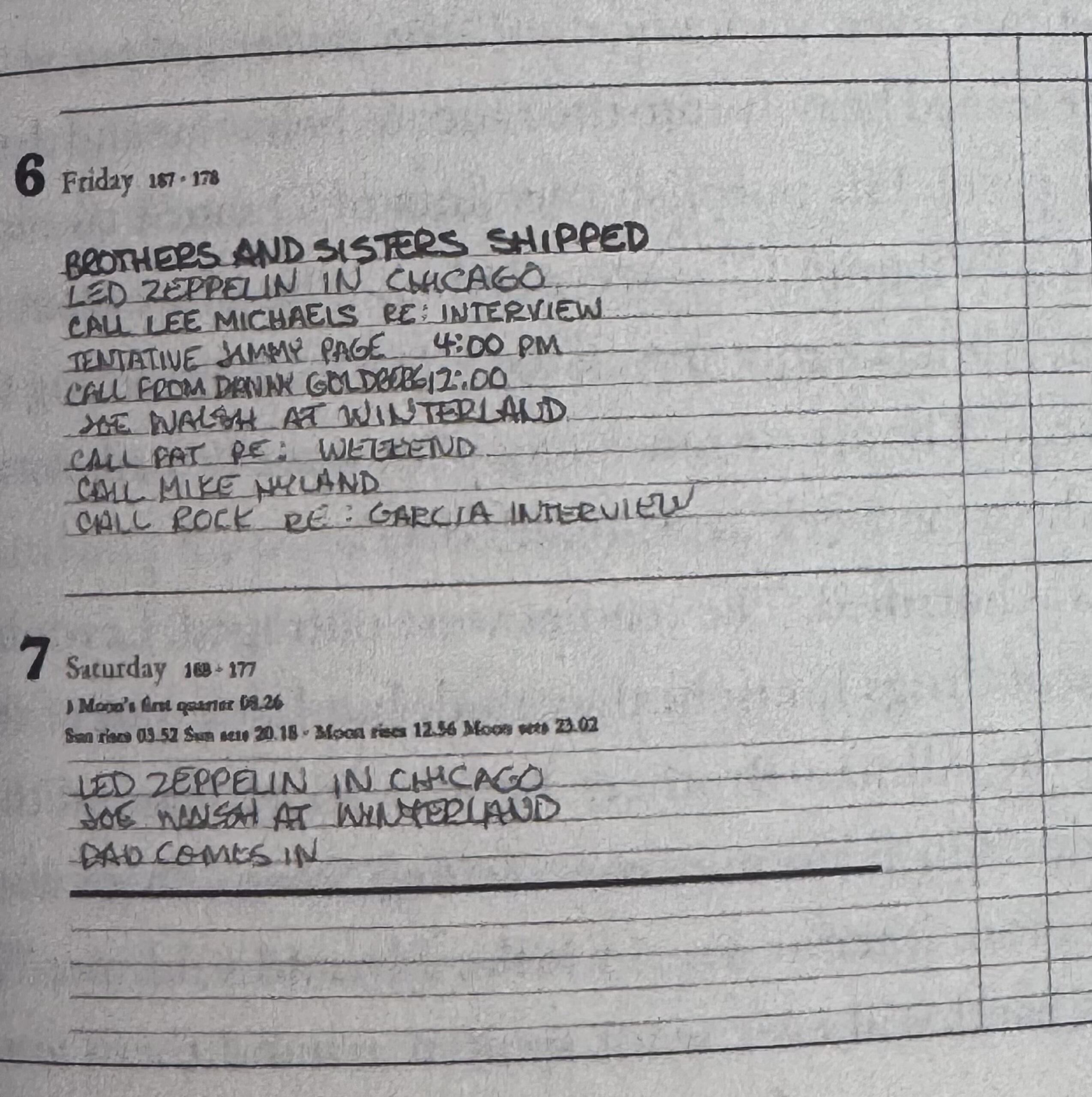 Cameron Crowe teenage schedule book image